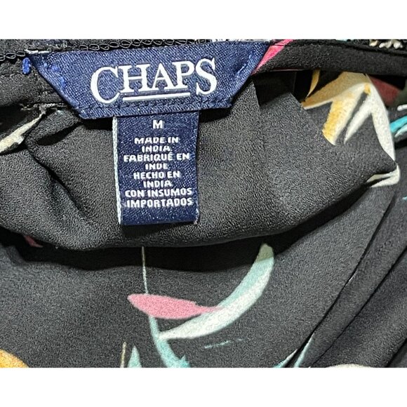 Chaps Sleeveless Blouse Top Floral Black Ruffle Neck Size M Medium Colorful - Picture 4 of 6